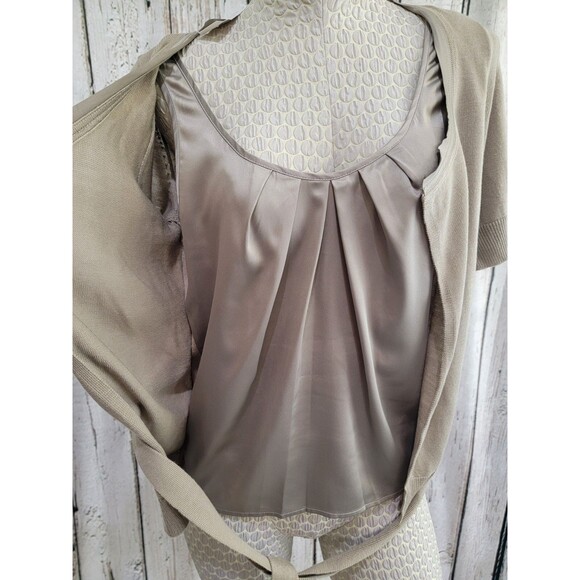 ALK Women's XS New York & Company Tan Layered Short Sleeve Cardigan Blouse Top - Picture 2 of 9